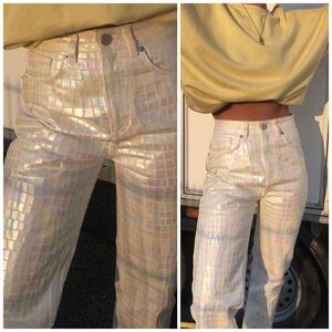 We The Free Croc White Pants Pleather Texture Straight Leg